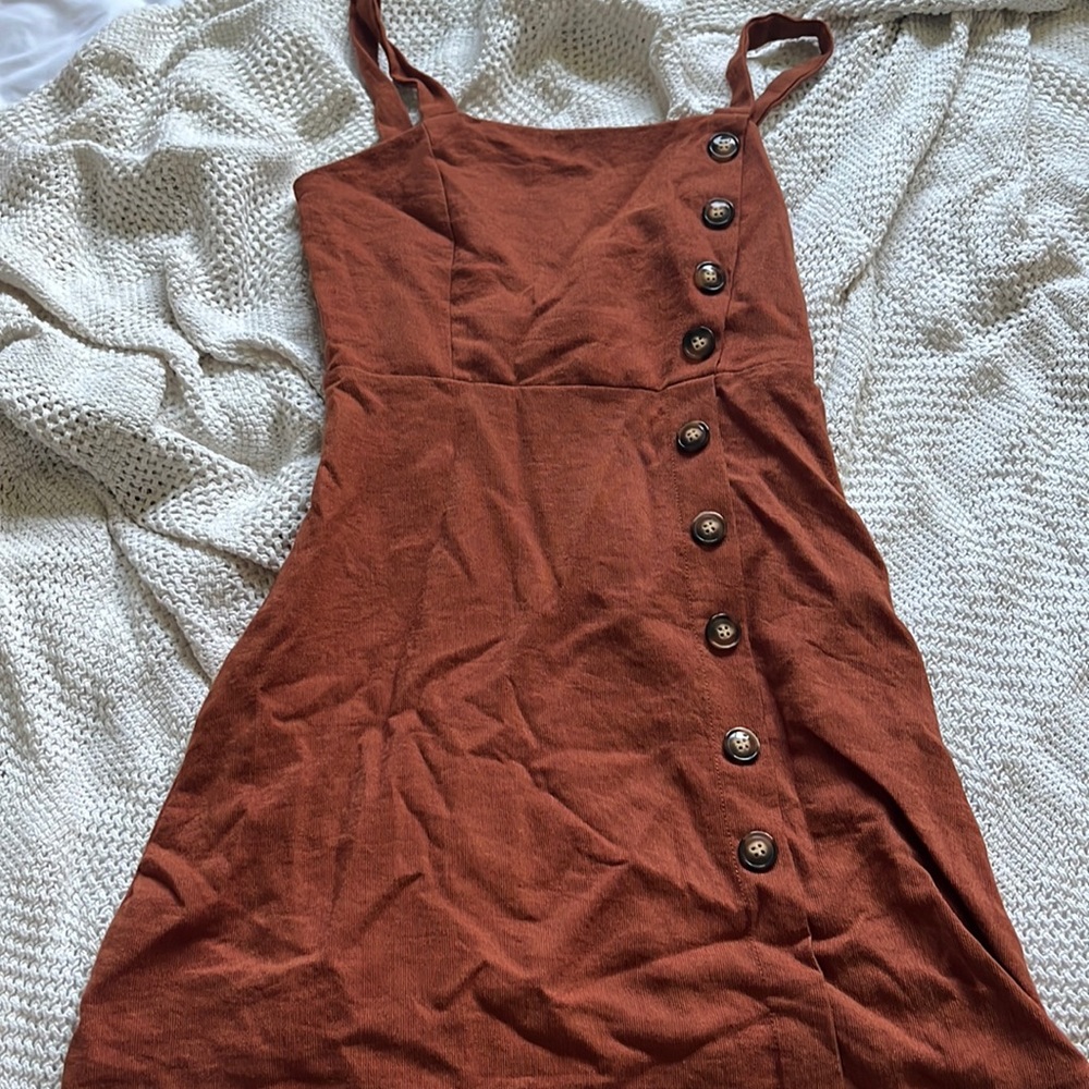 Burnt Orange Casual Button Down Dress